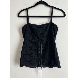 JOE BOXER y2k Black Sparkly Lace Floral Cami Tank Top Women's Size L Whimsygoth